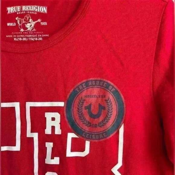 True Religion Red Juniors Sz XL (18-20) Short Sleeve T-Shirt MCM Retro Stretch - Picture 3 of 9
